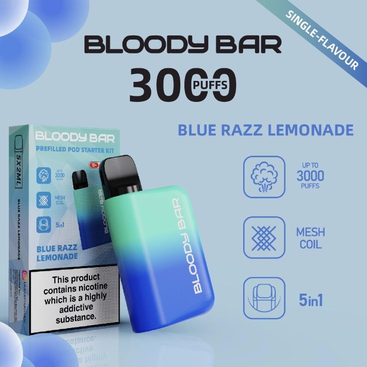 5 in 1 Bloody Bar 3000 Puffs Prefilled Pod  Box of 5