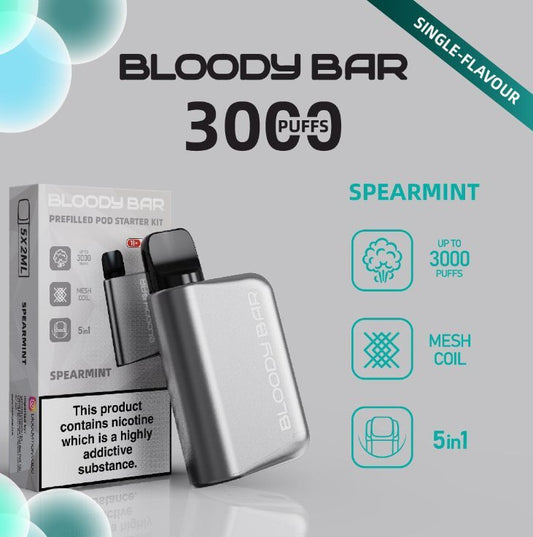 5 in 1 Bloody Bar 3000 Puffs Prefilled Pod  Box of 5