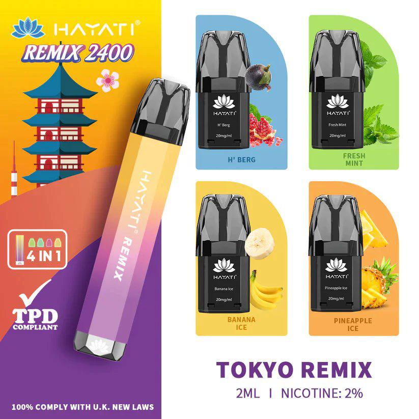 Hayati Remix 2400 Puffs 4 in 1 Disposable Vape Pod Kit (Pack of 5)